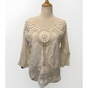 Hint Of Mint Size Medium Ivory Crochet Top